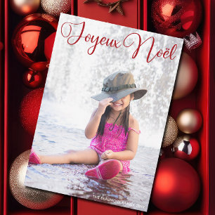 Cartes Pour Fêtes Annuelles Joyeux Noël Chic Red Script Photo de Famille Franç