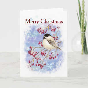 Cartes Pour Fêtes Annuelles Joyeux Noël Chickadee Hiver Oiseau Écriture