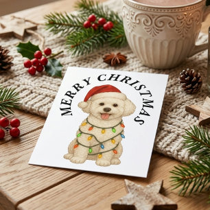 Cartes Pour Fêtes Annuelles Joyeux Noël Chien Bichon Frise Mignon Chapeau de P
