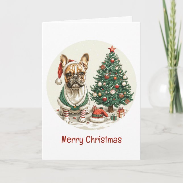 Cartes Pour Fêtes Annuelles Joyeux Noël Chien d'Elfe Chien Français (Devant)