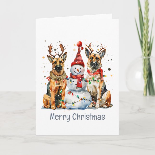 Cartes Pour Fêtes Annuelles Joyeux Noël Chiens bergers allemands (Devant)