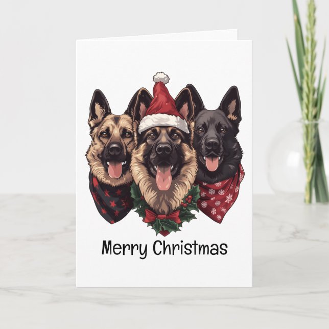Cartes Pour Fêtes Annuelles Joyeux Noël Chiens bergers allemands (Devant)