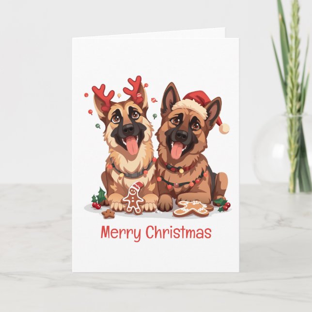 Cartes Pour Fêtes Annuelles Joyeux Noël Chiens bergers allemands (Devant)