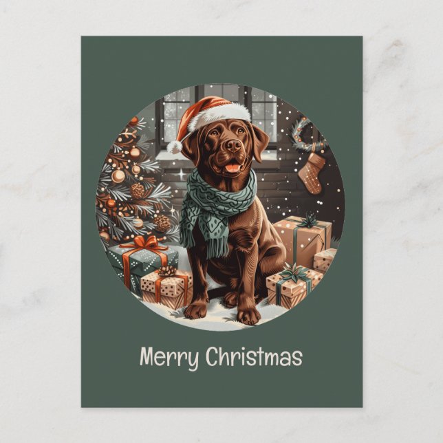 Cartes Pour Fêtes Annuelles Joyeux Noël Chocolat Labrador Retriever Chien (Devant)