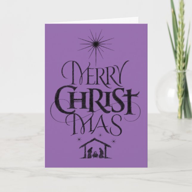 Cartes Pour Fêtes Annuelles Joyeux Noël chrétien Calligraphie Faith Purple (Devant)