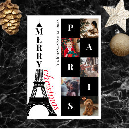 Cartes Pour Fêtes Annuelles Joyeux Noël Cinq Photo Tour Eiffel Paris