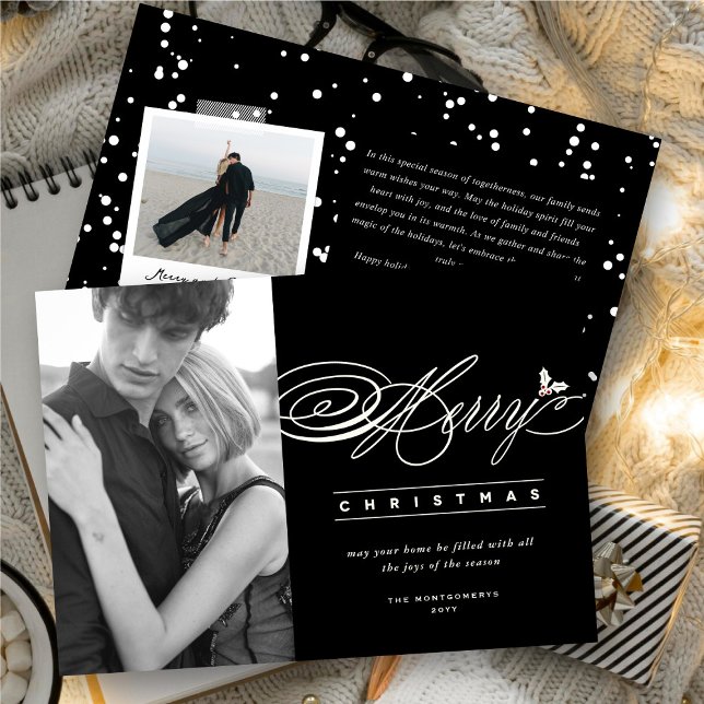Cartes Pour Fêtes Annuelles Joyeux Noël Classic Script Photo Élégant Chic (Créateur téléchargé)
