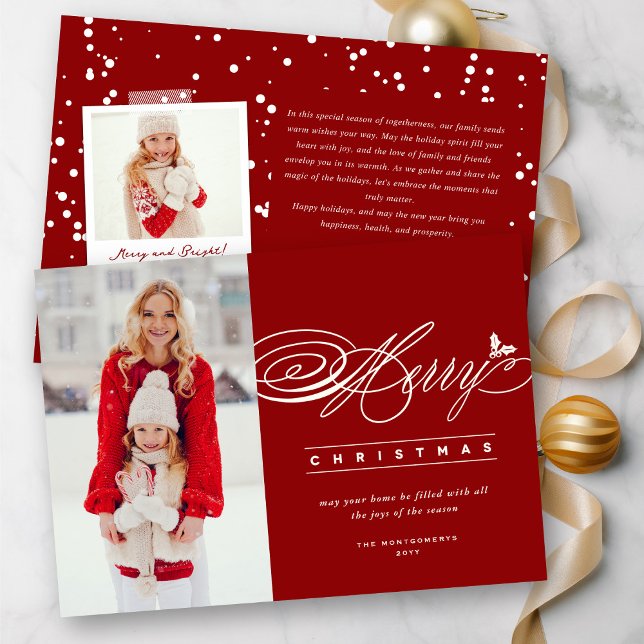 Cartes Pour Fêtes Annuelles Joyeux Noël Classic Script Photo Élégant Chic (Créateur téléchargé)