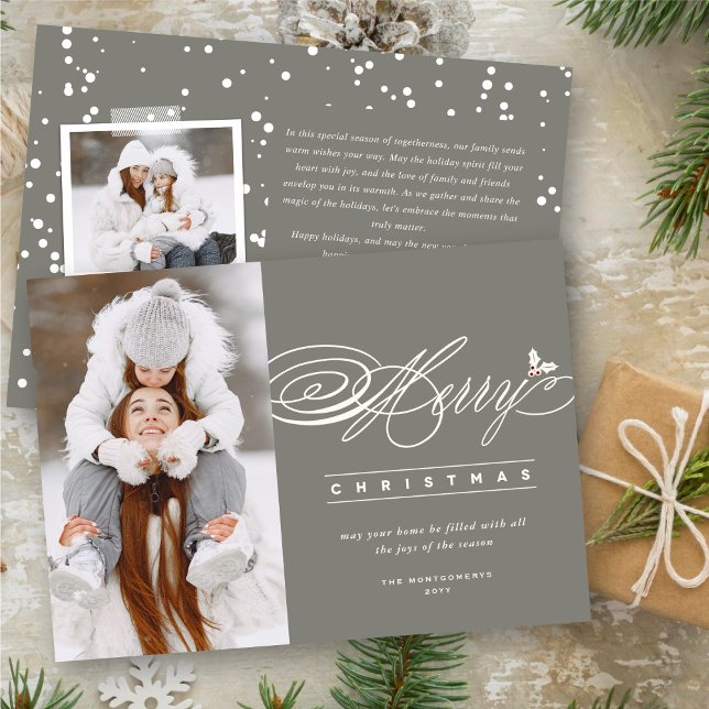Cartes Pour Fêtes Annuelles Joyeux Noël Classic Script Photo Élégant Chic (Créateur téléchargé)