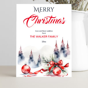 Cartes Pour Fêtes Annuelles Joyeux Noël classique Baubles rouges et pins