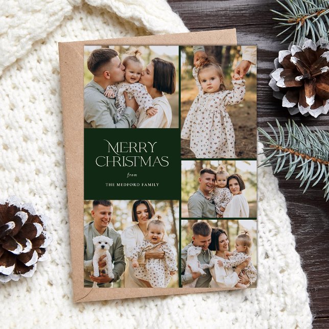 Cartes Pour Fêtes Annuelles Joyeux Noël classique Cinq Photo Floral Retour (Créateur téléchargé)