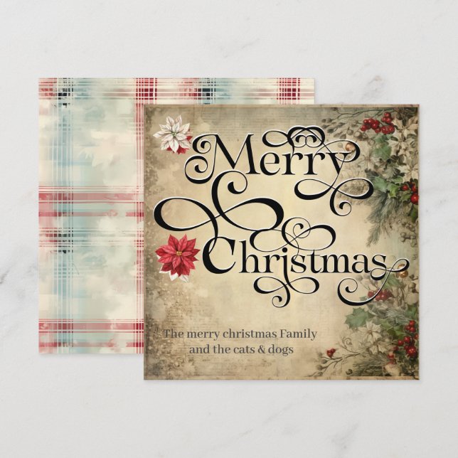 Cartes Pour Fêtes Annuelles Joyeux Noël Classique Fleurs Chic Typographie (Devant / Derrière)