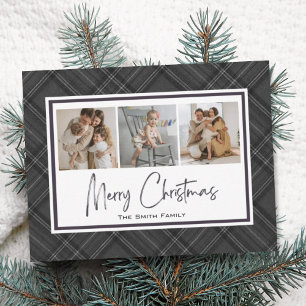 Cartes Pour Fêtes Annuelles Joyeux Noël Classique Gris Plaid Vacances