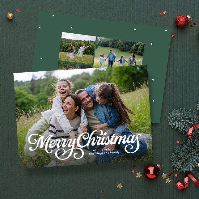 Cartes Pour Fêtes Annuelles Joyeux Noël classique quatre photo vert (Créateur téléchargé)