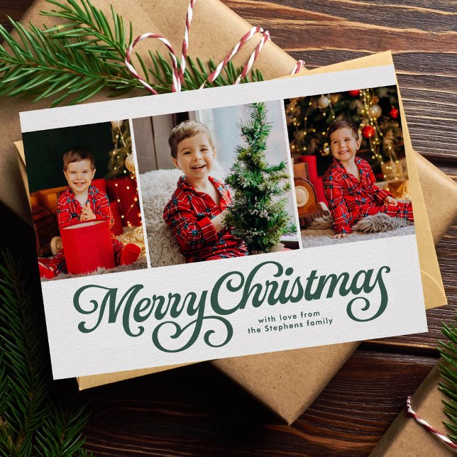 Cartes Pour Fêtes Annuelles Joyeux Noël classique vert trois photo (Créateur téléchargé)
