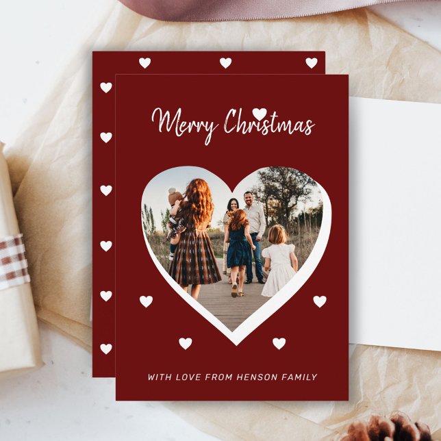 Cartes Pour Fêtes Annuelles Joyeux Noël Coeur Famille Script photo (Créateur téléchargé)