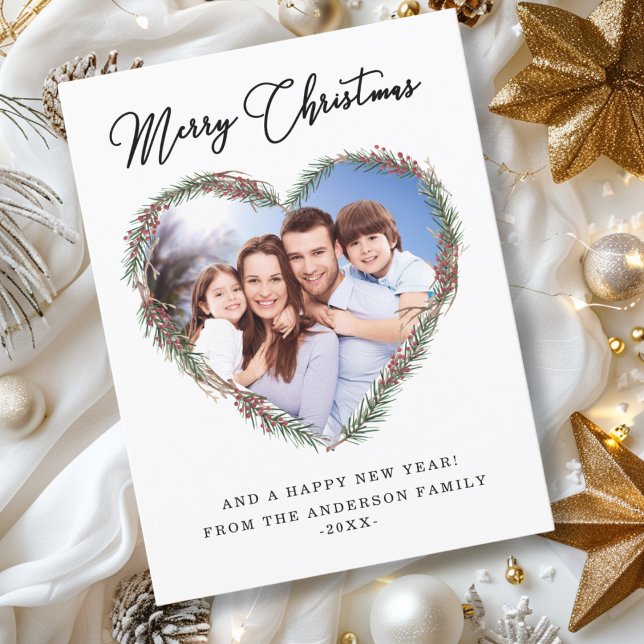 Cartes Pour Fêtes Annuelles Joyeux Noël! Coeur, rustique, photo (Créateur téléchargé)