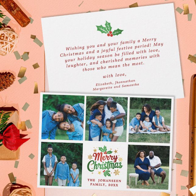 Cartes Pour Fêtes Annuelles Joyeux Noël Collage de photos de famille Baie de h (Créateur téléchargé)