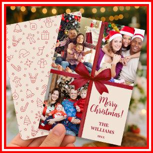 Cartes Pour Fêtes Annuelles Joyeux Noël Collage Photo Cadeau Élégant Ruban