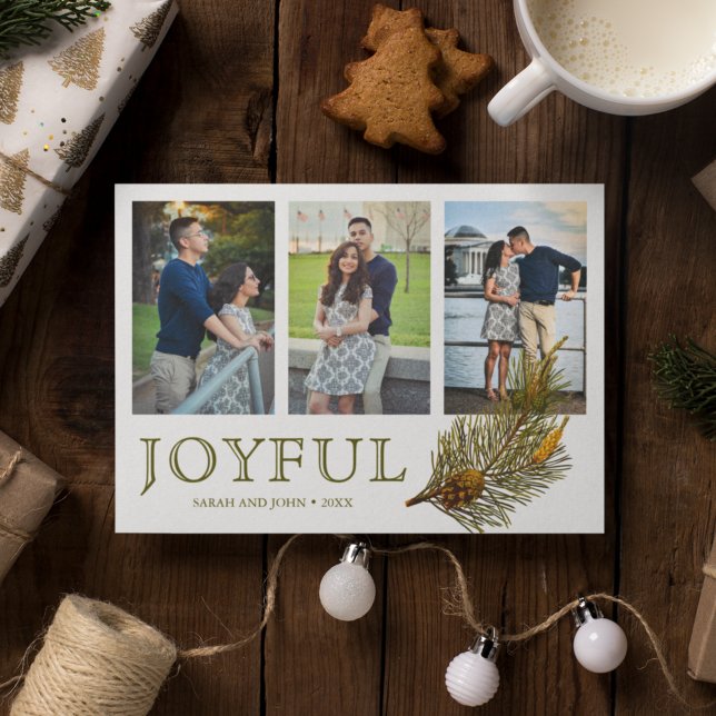 Cartes Pour Fêtes Annuelles Joyeux Noël | Collage photo de brindille de pin ru (Créateur téléchargé)