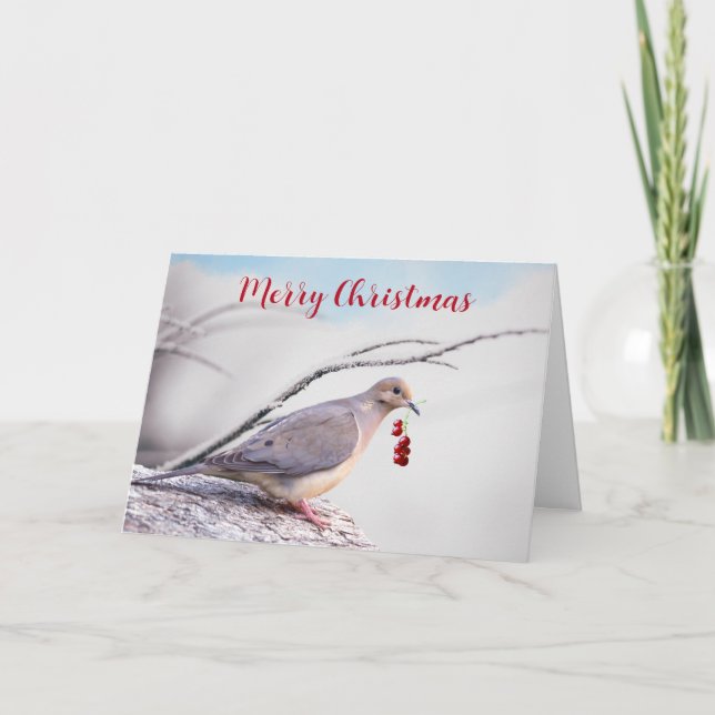 Cartes Pour Fêtes Annuelles Joyeux Noël, colombe en deuil et baies rouges (Devant)