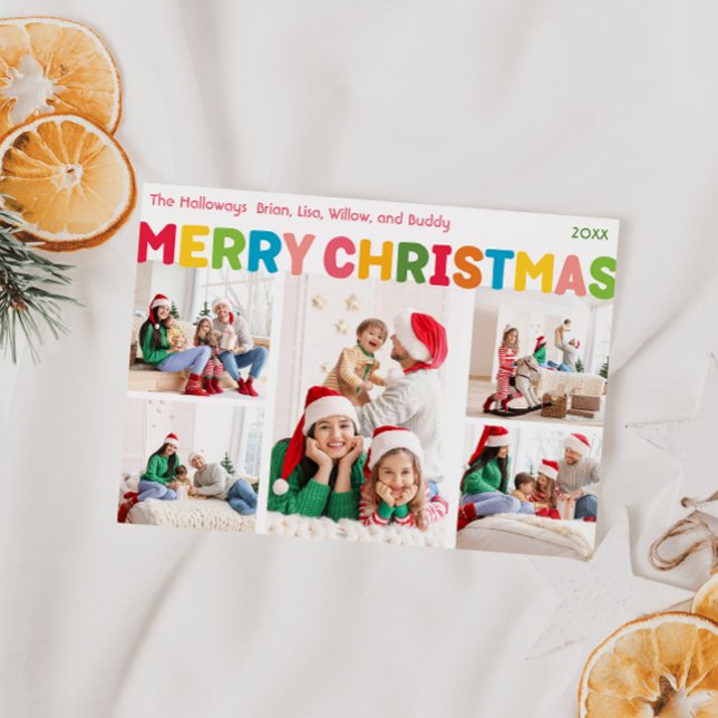 Cartes Pour Fêtes Annuelles Joyeux Noël coloré et brillant Cinq photos (Créateur téléchargé)