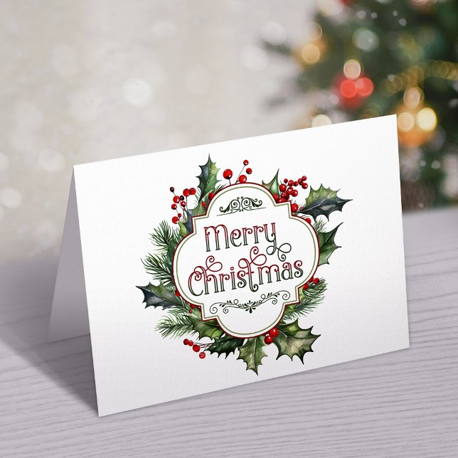 Cartes Pour Fêtes Annuelles Joyeux Noël coloré joyeux Scripts Holly (Créateur téléchargé)