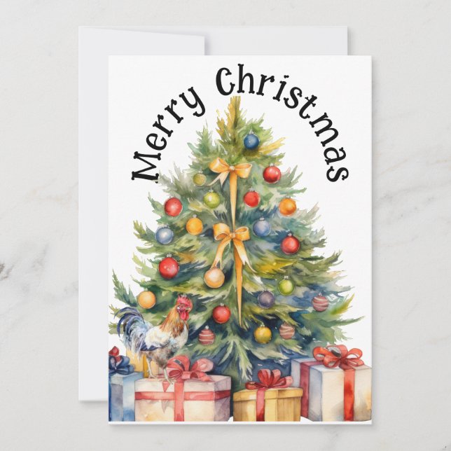 Cartes Pour Fêtes Annuelles Joyeux Noël Coq avec sapin de Noël (Devant)