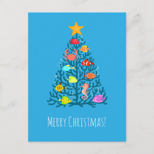Cartes Pour Fêtes Annuelles Joyeux Noël Corail sous-marin Poisson tropical