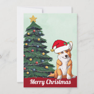 Cartes Pour Fêtes Annuelles Joyeux Noël Corgi avec chapeau de Père Noël queue 