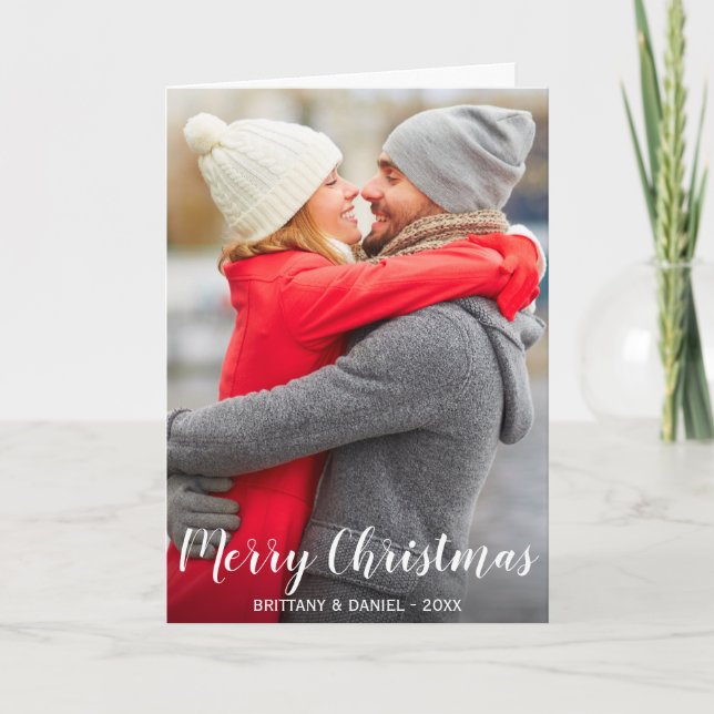 Cartes Pour Fêtes Annuelles Joyeux Noël Couple Photo Panier L (Devant)