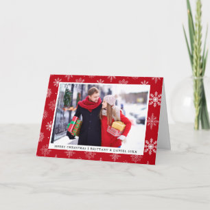 Cartes Pour Fêtes Annuelles Joyeux Noël Couple photo Snowflakes Rouge