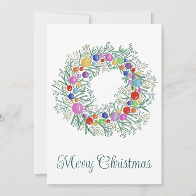 Cartes Pour Fêtes Annuelles Joyeux Noël, couronne colorée (Devant)
