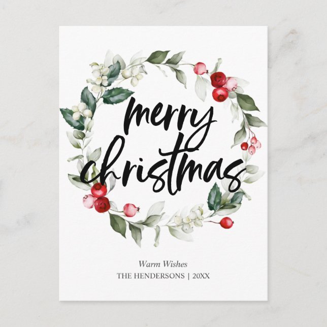 Cartes Pour Fêtes Annuelles Joyeux Noël Couronne de Feuilles de Baies (Devant)