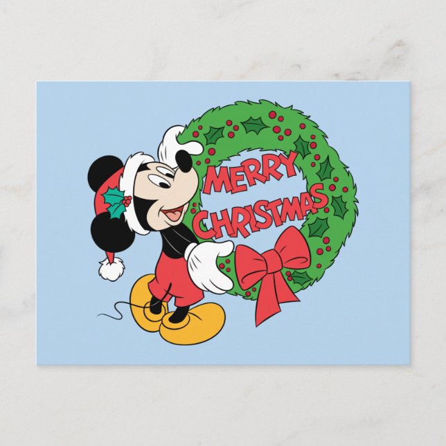 Cartes Pour Fêtes Annuelles Joyeux Noël | Couronne de Noël de Mickey Mouse (Devant)