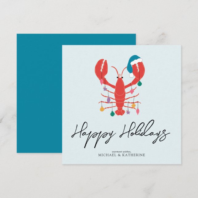 Cartes Pour Fêtes Annuelles Joyeux Noël | Crabe homard de plage de vacances (Devant / Derrière)