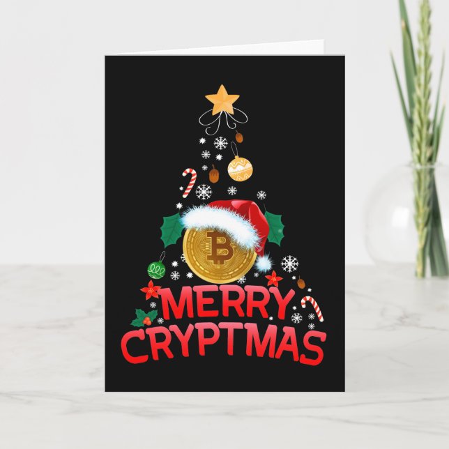Cartes Pour Fêtes Annuelles Joyeux Noël Crypté Blockchain Sapin de Noël  (Devant)