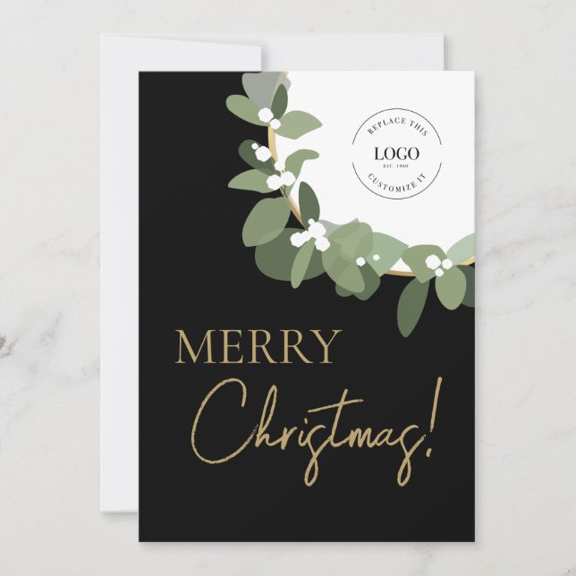Cartes Pour Fêtes Annuelles Joyeux Noël Custom Business Logo Moderne Wreath (Devant)