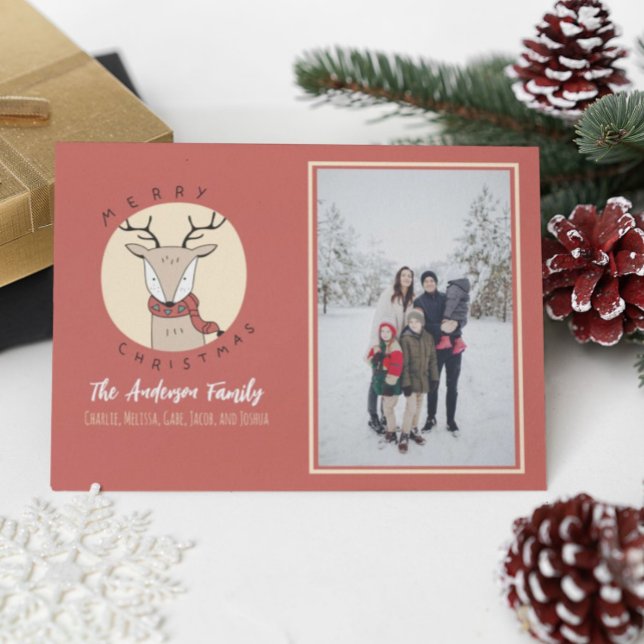 Cartes Pour Fêtes Annuelles Joyeux Noël Cute Deer Photo de la famille (Créateur téléchargé)