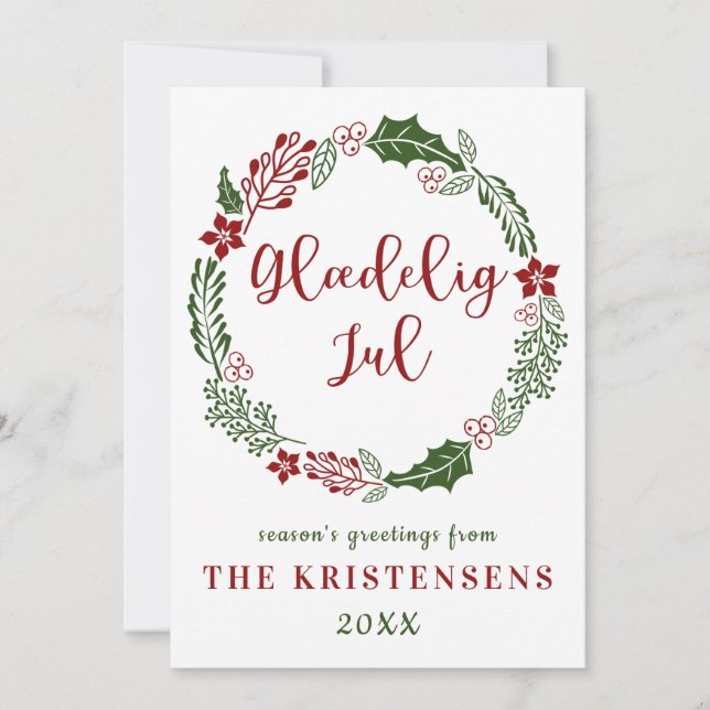 Cartes Pour Fêtes Annuelles Joyeux Noël danois, personnalisé (Devant)