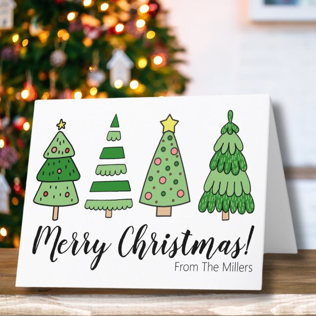 Cartes Pour Fêtes Annuelles Joyeux Noël d'arbre moderne (Cute Simple Modern Green Merry Christmas Trees Holiday Card)