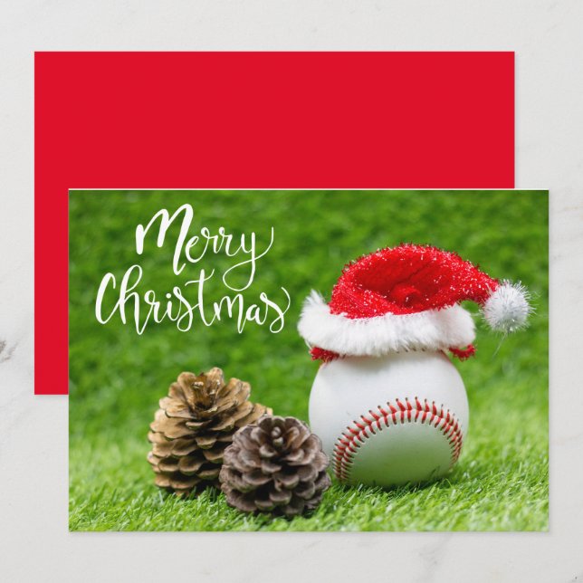 Cartes Pour Fêtes Annuelles Joyeux Noël de baseball avec chapeau de Père Noël (Devant / Derrière)
