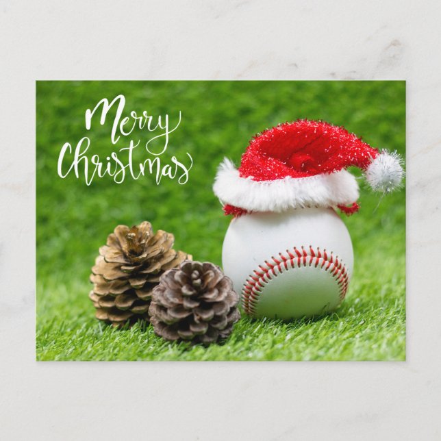 Cartes Pour Fêtes Annuelles Joyeux Noël de baseball avec chapeau de Père Noël (Devant)