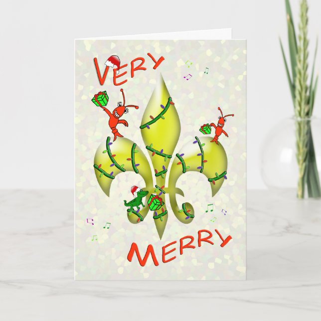 Cartes Pour Fêtes Annuelles Joyeux Noël de Cajun Crawfish Fleur de Lys Very (Devant)