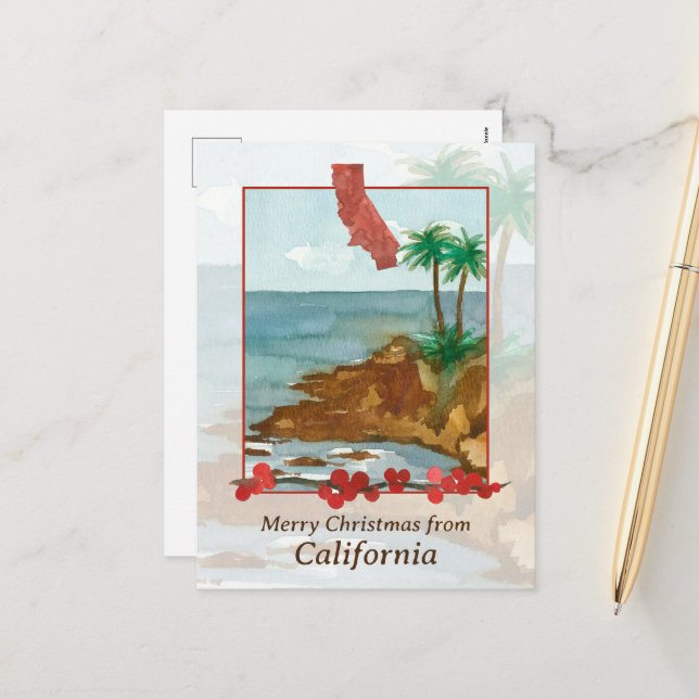 Cartes Pour Fêtes Annuelles Joyeux Noël de California Beach Palm Trees (Devant/Arrière en situation)
