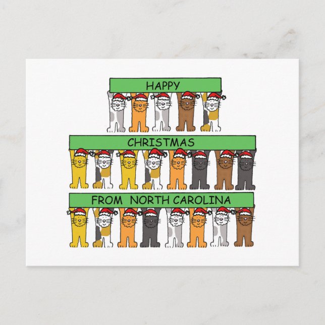 Cartes Pour Fêtes Annuelles Joyeux Noël de Caroline du Nord, Chats. (Devant)