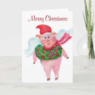 Cartes Pour Fêtes Annuelles Joyeux Noël de Flying Père Noël Pig