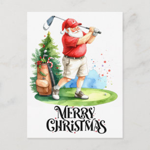 Cartes Pour Fêtes Annuelles Joyeux Noël de golf avec le Père Noël sur Green