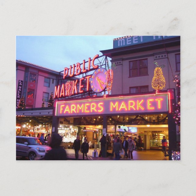 Cartes Pour Fêtes Annuelles Joyeux Noël de marché d'endroit de Seattle Pike (Devant)