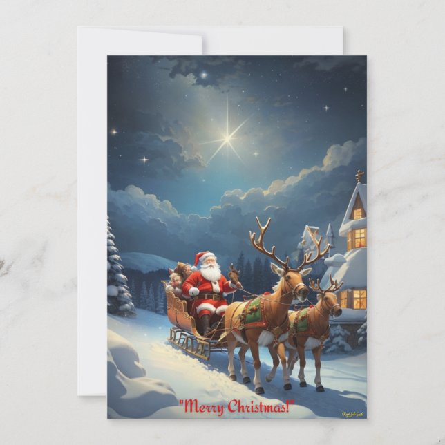 Cartes Pour Fêtes Annuelles Joyeux Noël de Père Noël et ses Rennes : (Devant)